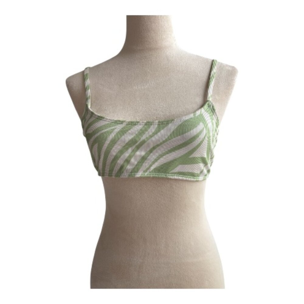Green & White Tropical Leaf Bikini Top - Adjustable Straps (2625-1)